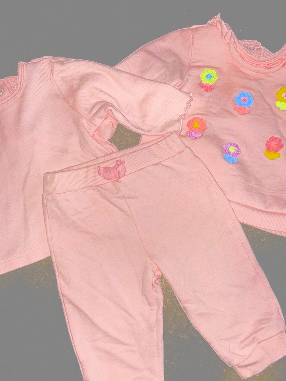 Baby Pink Floral Appliqué Outfit Set